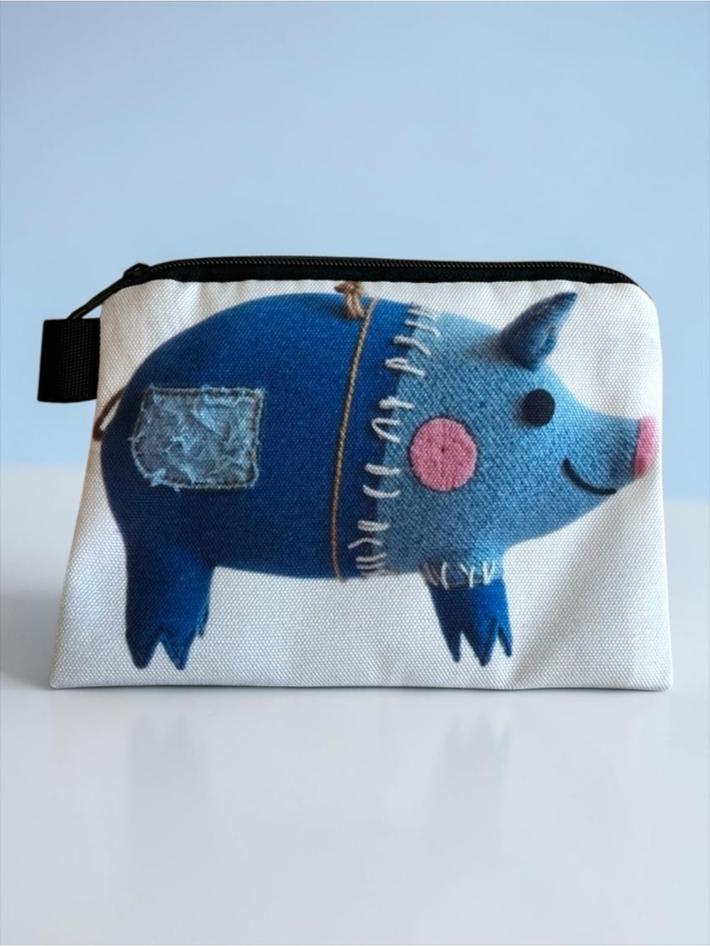 Blue Pig Zipper Pouch Cosmetic Bag Coin Purse Makeup Case NWT